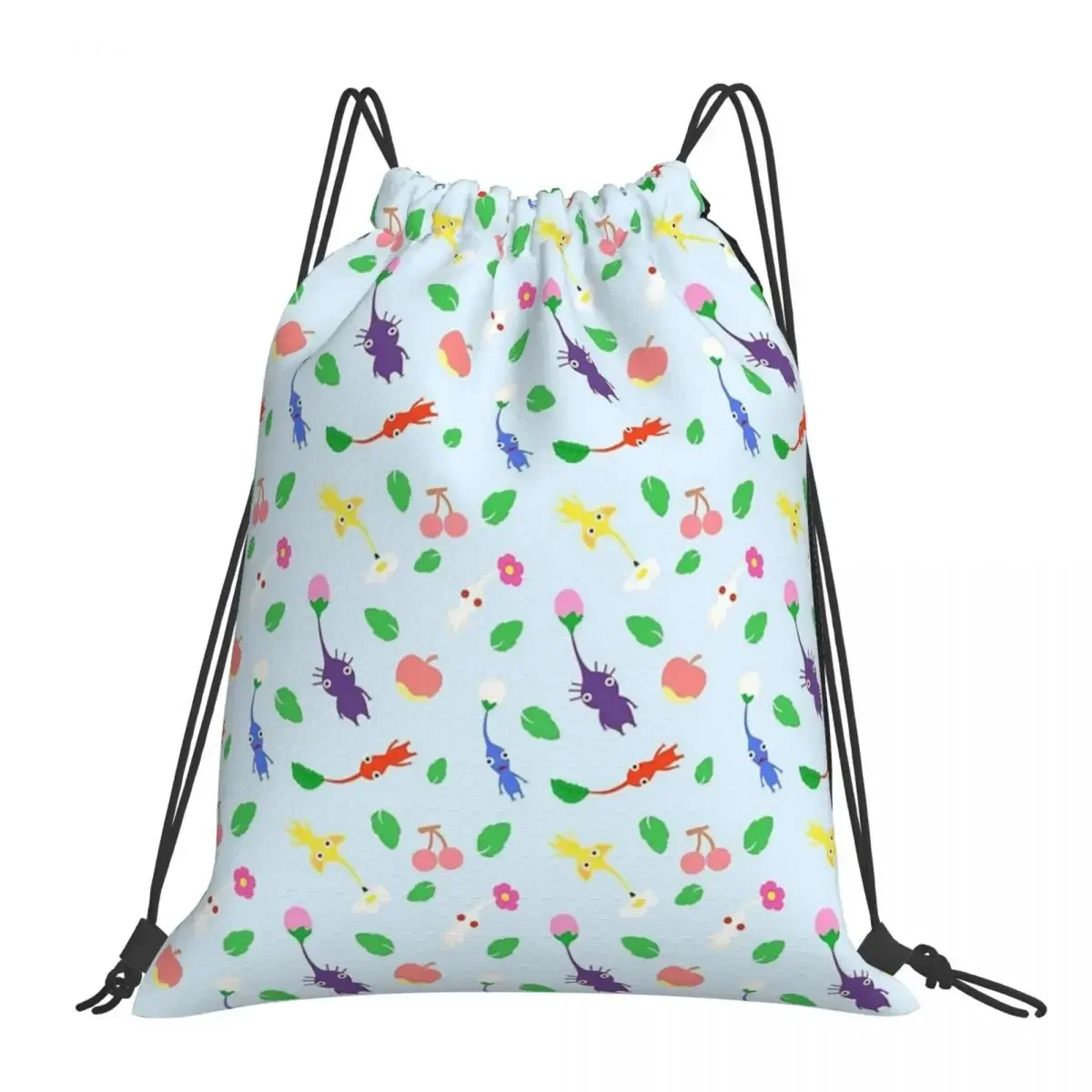 Cute Pikmin Pattern Blue Backpacks Portable Drawstring Bags Drawstring Bundle Pocket Shoes Bag BookBag For Travel School