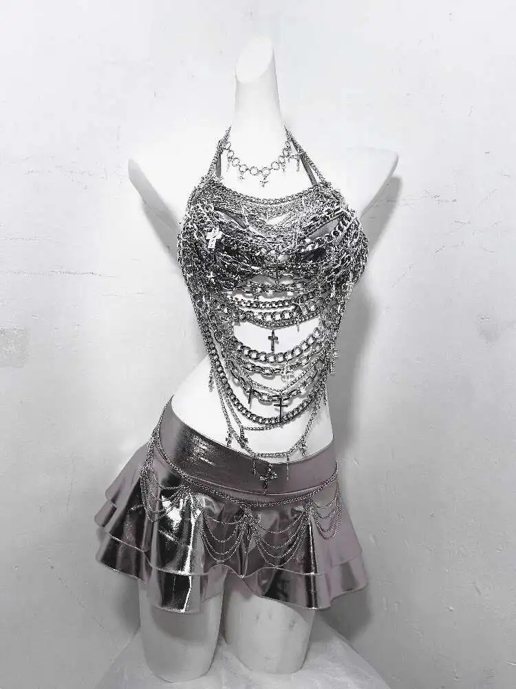 TDH Sottocultura Tecnologia futura Catena di ferro Croce Catena cava Giunzione Set da ragazza calda in argento sexy