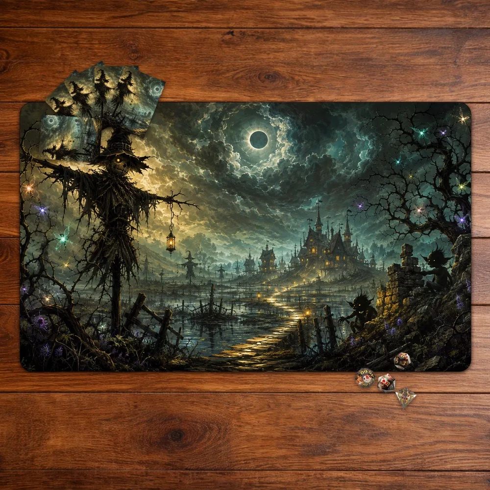 MTG Commander Playmat, Haunted Scarecrow palymat, Familiar Fantasy TCG The Gathering EDH Card Game Rubber Base Gaming Mat