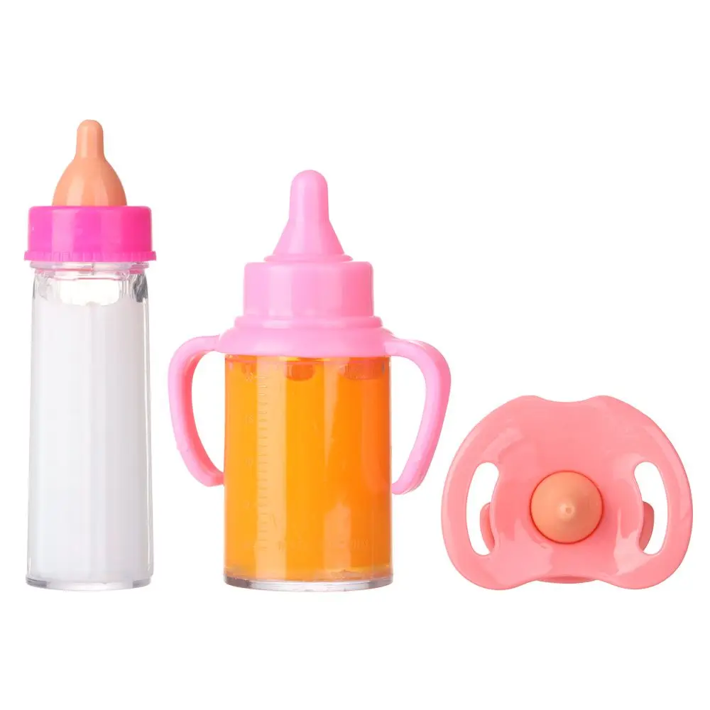 18inch Doll Magic Milk Juice Bottles with Pacifier Bibs fit Newborn Dolls Nipple Bottle Dollhouse Toys Reborn Dolls Accessories