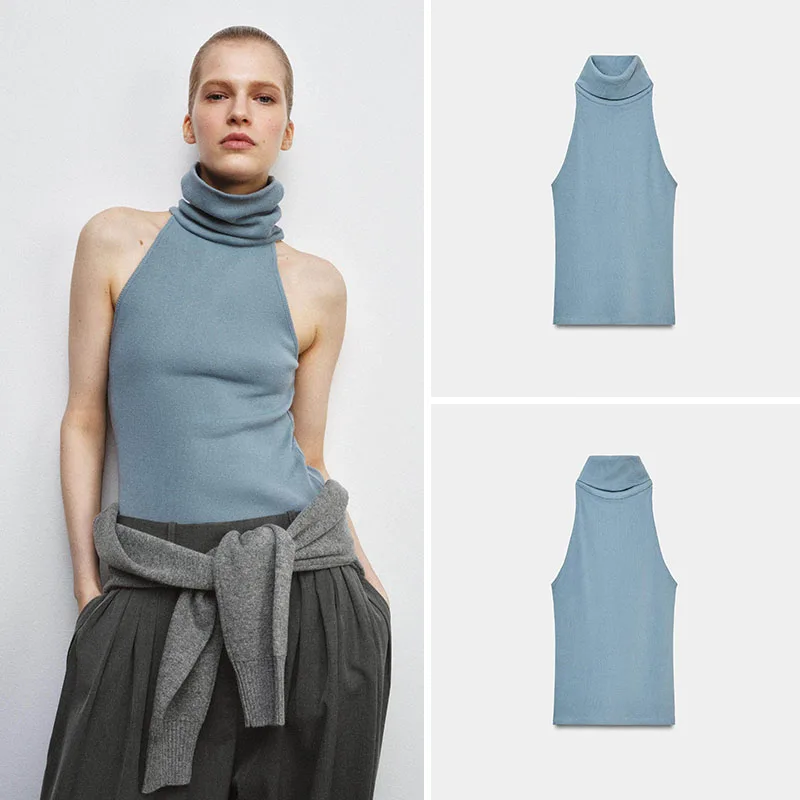 

Весенняя новинка: Женский повседневный облегающий топ с высоким воротником и прямым кроем ZA2026, этнический сценический костюм