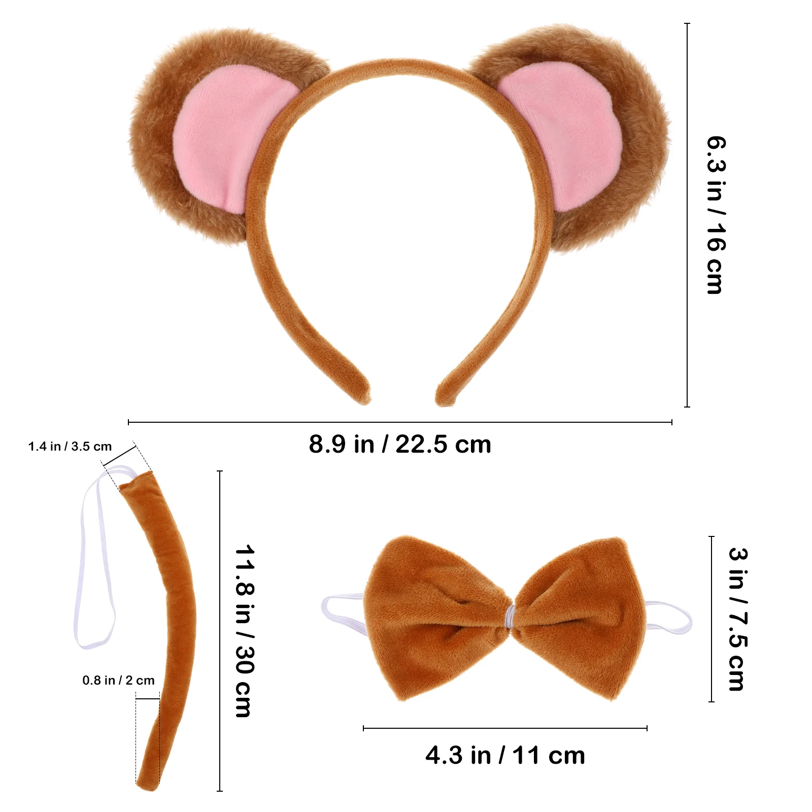 Комплект повязки на голову обезьяны, детский галстук-бабочка с хвостом, короткий плюшевый костюм животного для косплея