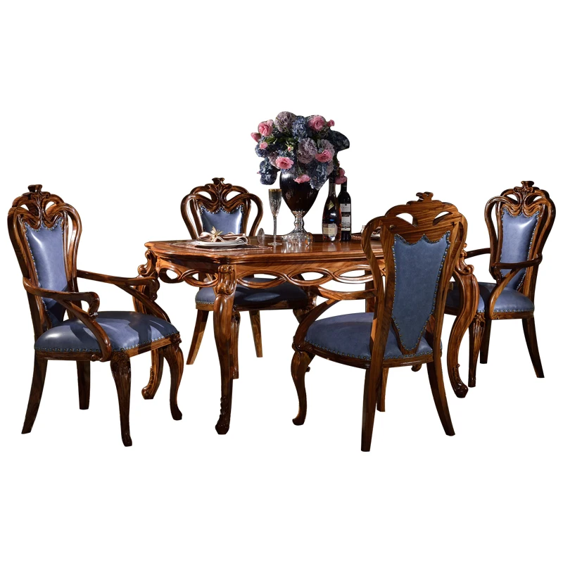 Solid wood carved dining table luxury villa ebony wood dining table