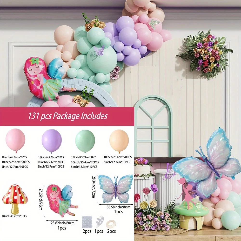 131PCS Fairy Tale Themed Balloon Wreath Set Suitable for Indoor/outdoor Decoration of Weddings, Birthdays, Summer Parties