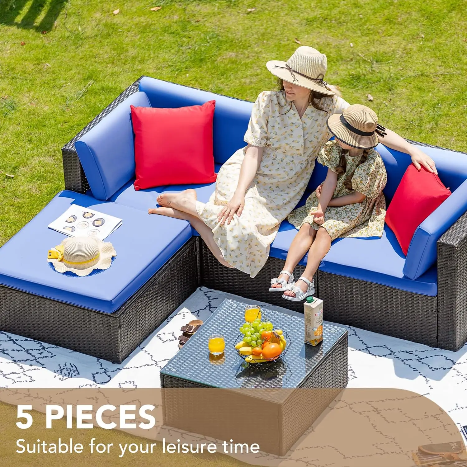 5-częściowe zestawy mebli ogrodowych All Weathevr Outdoor Sectional Patio Sofa Ręczne tkanie Wiklinowe rattanowe sofy do siedzenia na patio