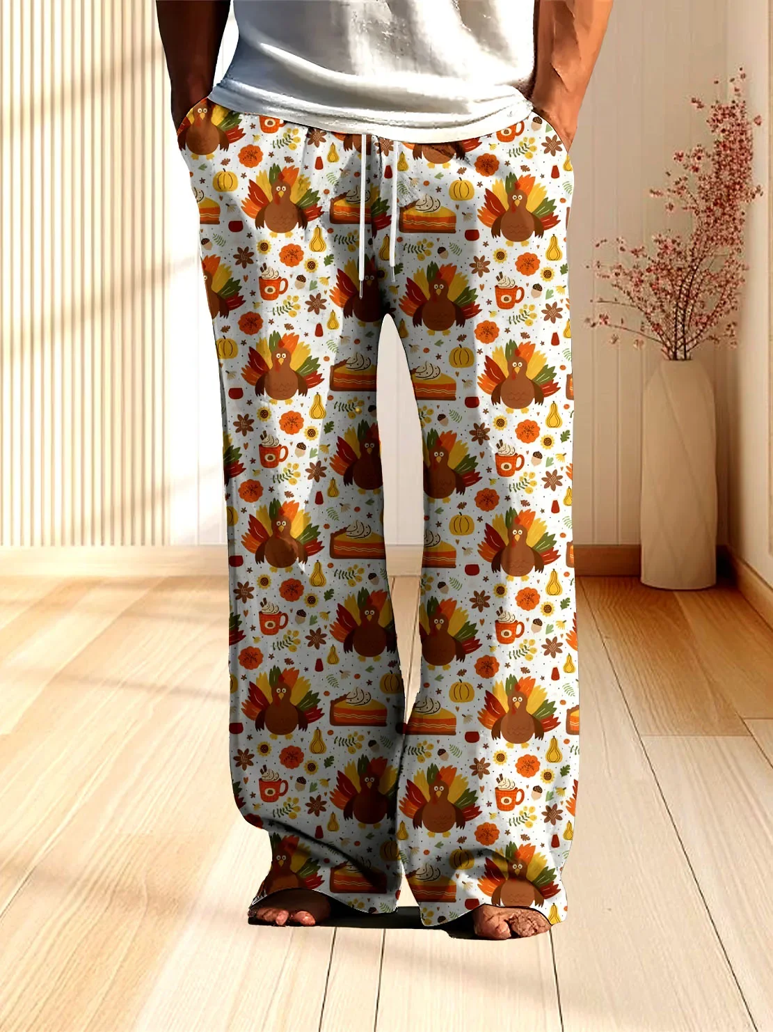 

3Ddigital printing Creative Turkey pattern household thin loose Men trousers fast drying fadeless pring autumn men's casual pant