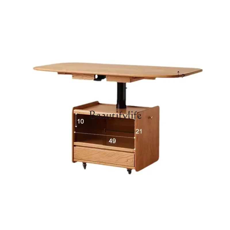 

Japanese-style solid wood lifting coffee table dining table dual-purpose folding retractable cherry wood movable cart