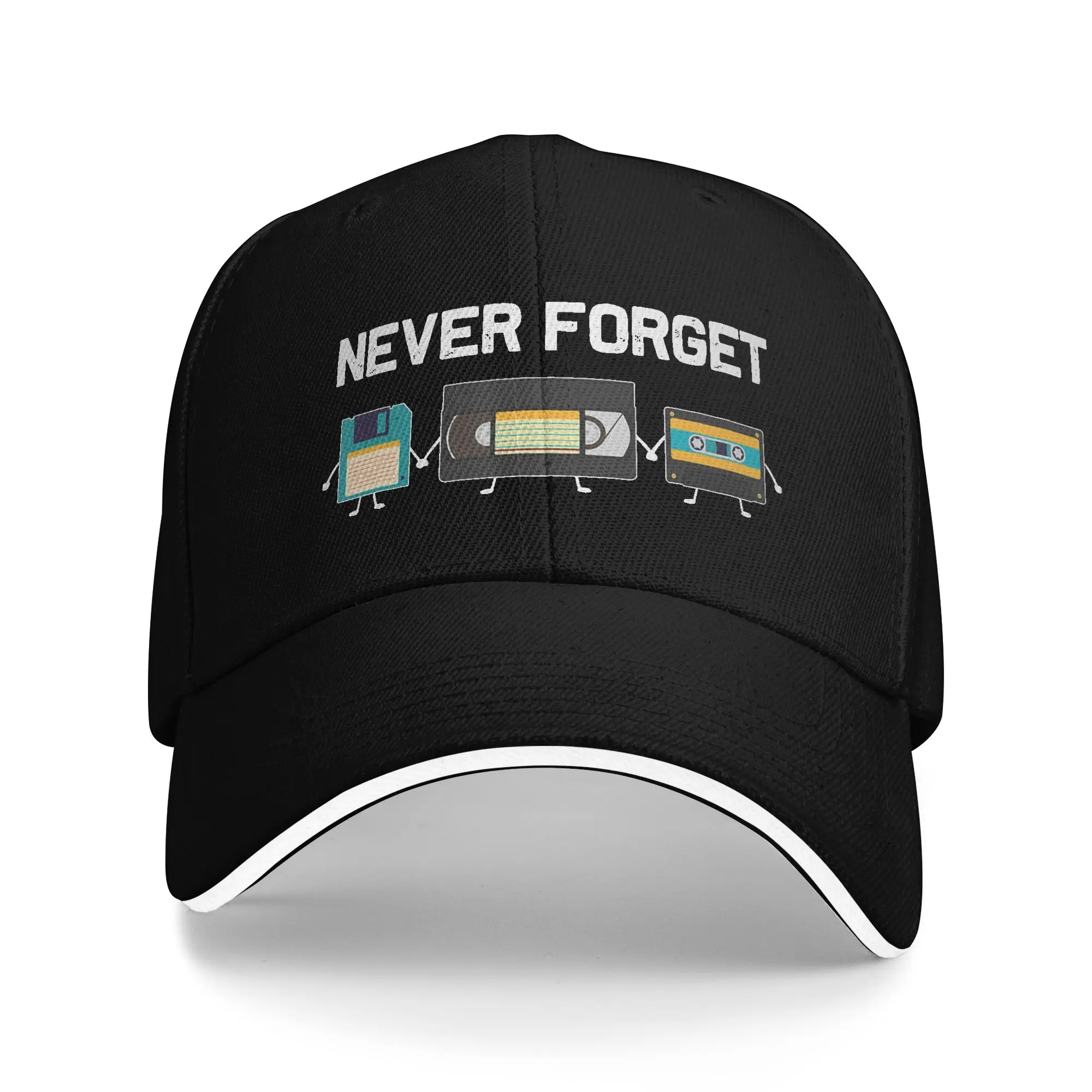Sun Baseball Cap Never Forget Cassette Tape Old School  Print Hip Hop Hats Wholesale Vintage Hiking Fishing Baseball Caps