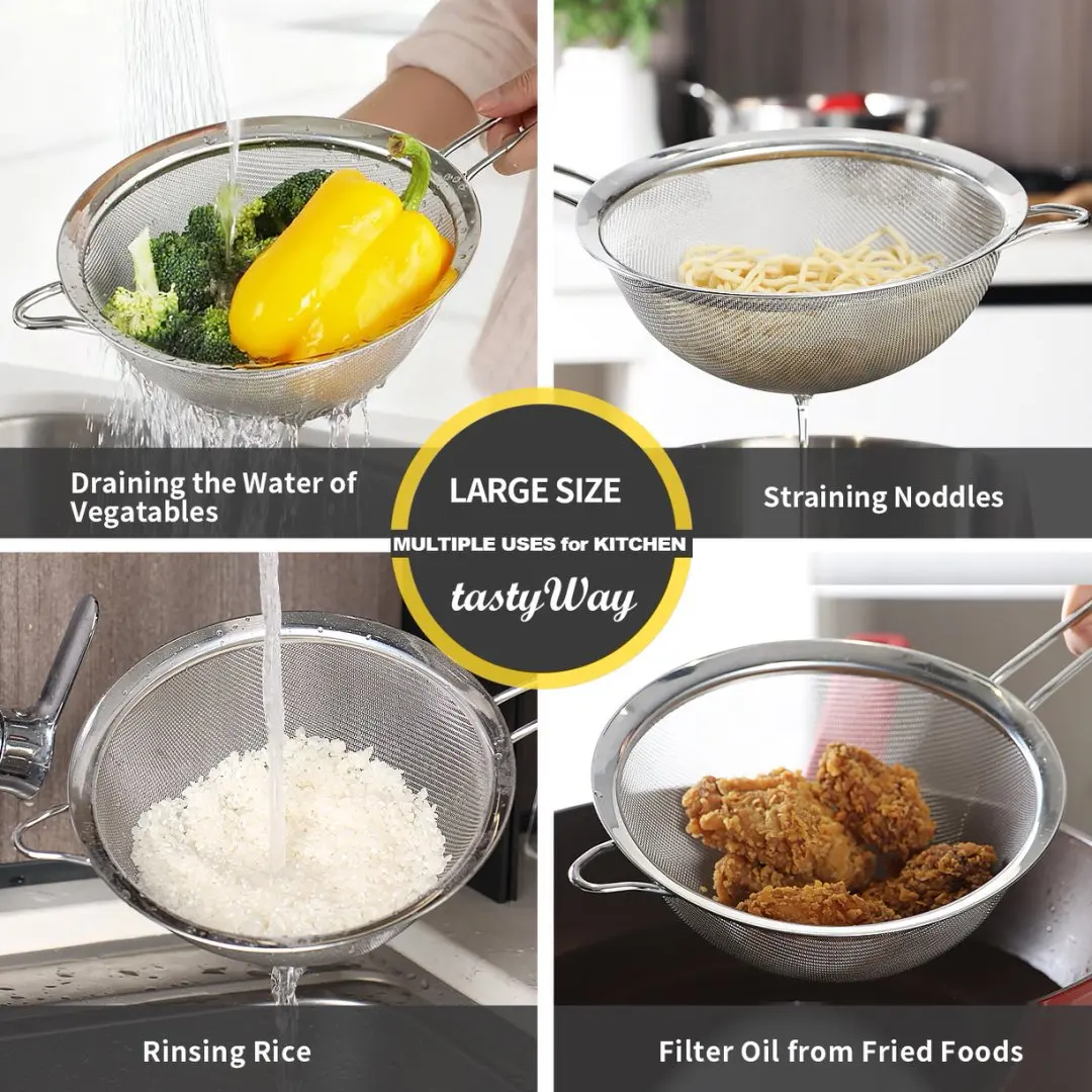 

tastyWay 3Pcs/Set Stainless Steel Wire Fine Mesh Oil Strainer Flour Colander Sieve Sifter Pastry Baking Tools Kitchen Accessorie