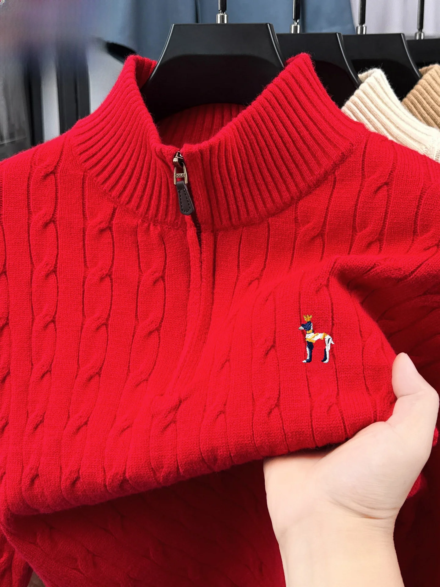 

Утепленный шерстяной вязаный свитер для мужчин на молнии с воротником-стойкой, зимний, модный, повседневный, с длинным рукавом, теплый, цветной