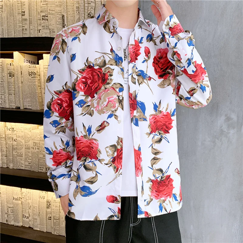 2023 spring new style Men's Classic Fashion Flower pattern Long Sleeve Shirt autumn Men's Casual Plush High Quality Shirt M-5XL