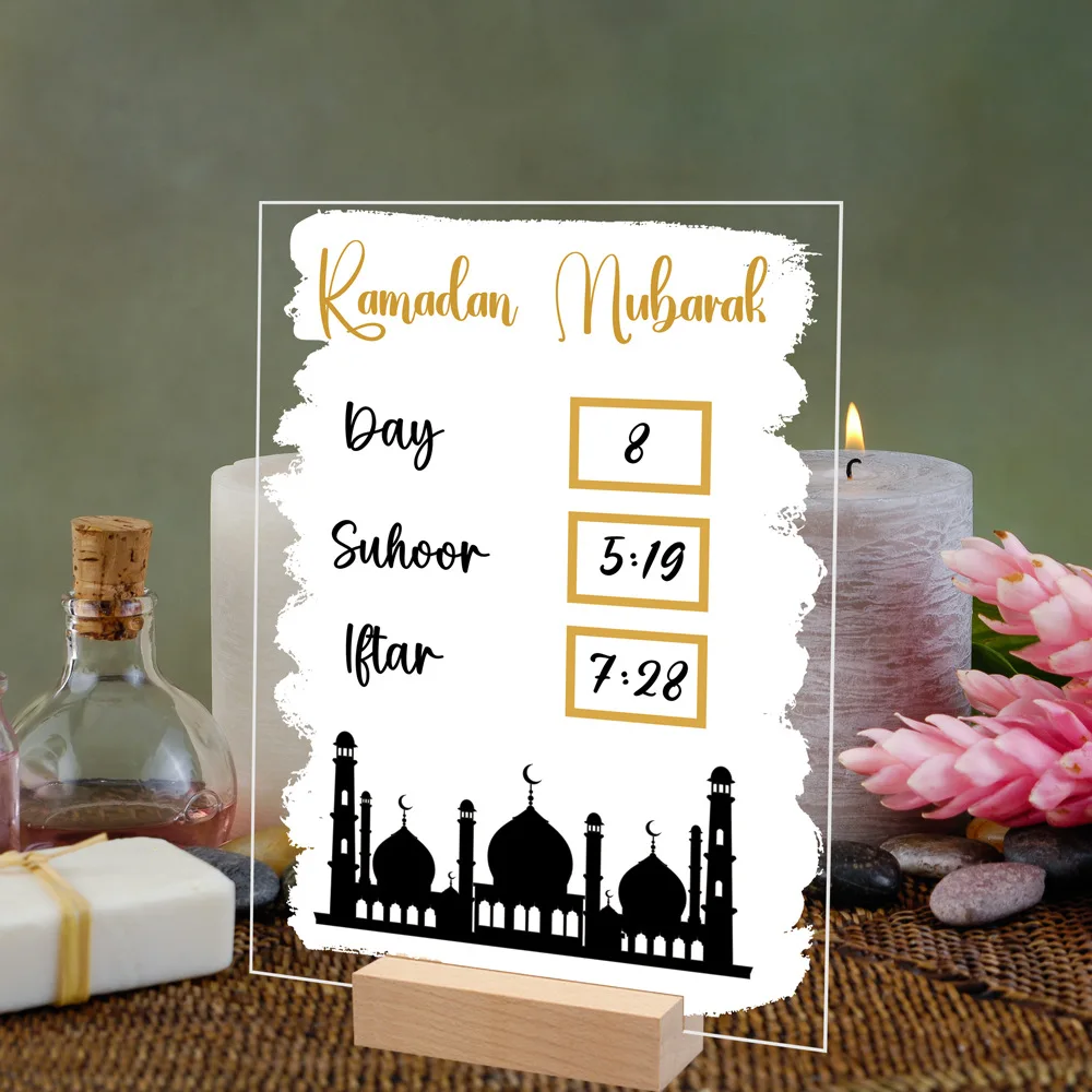 1Pcs Reusable Acrylic Ramadan Calendar Board with Pen Eid Mubarak Desktop Decoration 2025 Islam Muslim Party Decoration