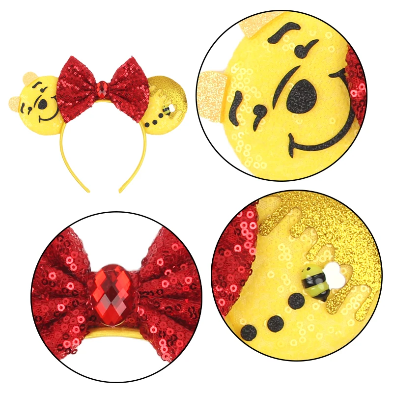 New Disney Mouse Ears Headband For Girls Adults 5\'\' Sequin Bow Hairband Kids Festival Party Travel DIY Cartoon Hair Accessories