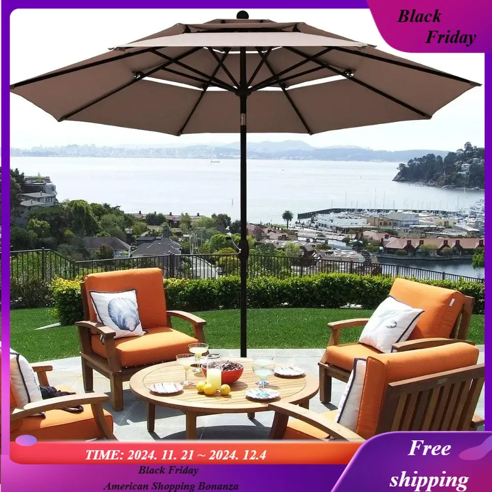 

10 Ft 3 Tier Patio Umbrella, Outdoor Umbrella W/Double Vented, Market Table Tilt Umbrella with Crank, Backyard, Pool, Garden