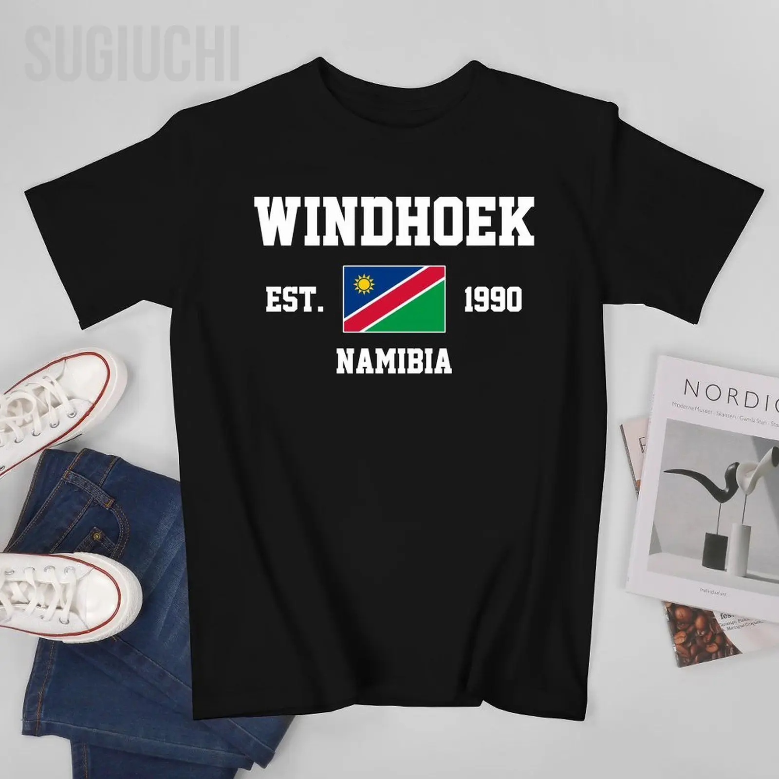 Patriotic Flag Namibia EST.1990 Windhoek Men Tshirt Tees T-Shirt O-neck T Shirts Women Boys Clothing 100% Cotton