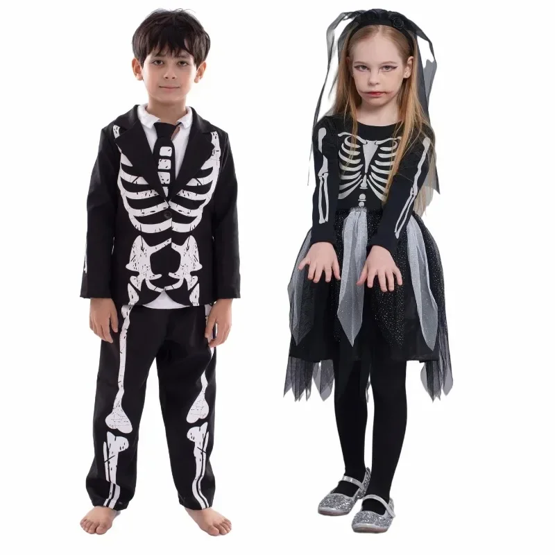 Boys Girls Halloween Clothing Skull Print Toddler Rompers Hooded Jumpsuit Bebe Skull Trick ClothesBlack Suit Black Wedding Dress