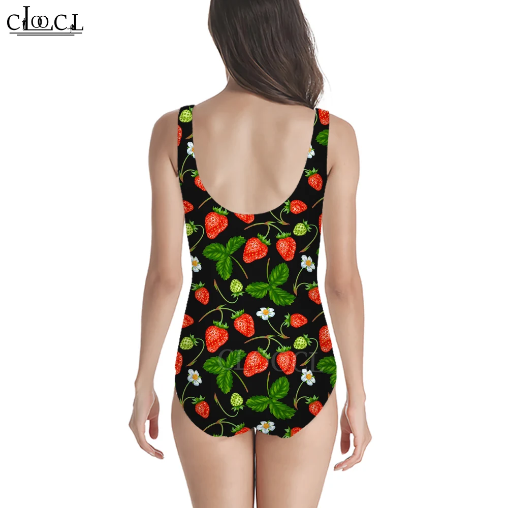 CLOOCL Harajuku One-Piece Swimsuit Tasty Strawberry Fruit Print Bathing Suit Monokini Sleeveless Cooling Swimming Wear