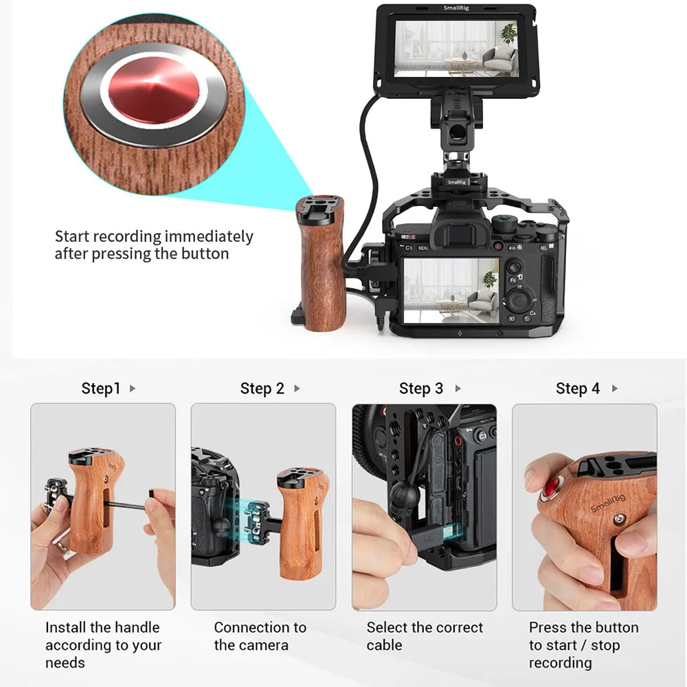 SmallRig Threaded Side Handle with Record Start/Stop Remote Trigger For SONY for Panasonic for FUJIFILM for Z CAM 3323