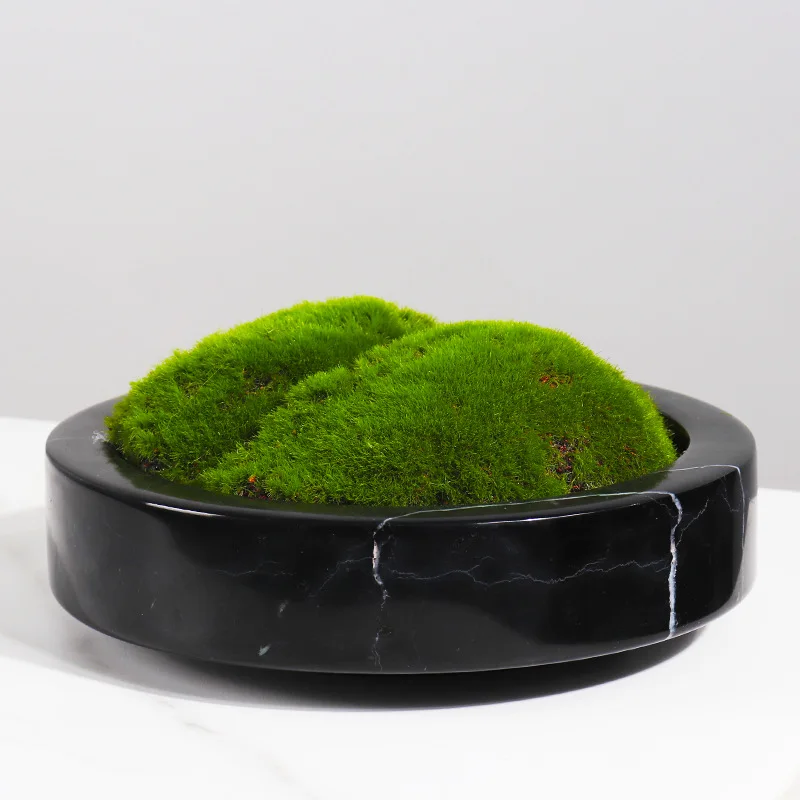 Modern New Chinese Tea Table Edge Marble Eternal Green Moss Anti True Stone Flower Pot Decorative Groove Circular Pendant