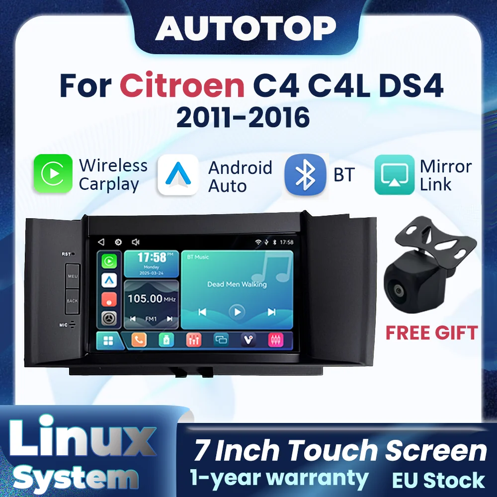 Autoradio sans fil Linux CarPlay pour Apple Android Auto, pour Citroën C4 C4L DS4 2011-2016, Navigation GPS, FM, DSP, multimédia, écran tactile, caméra arrière