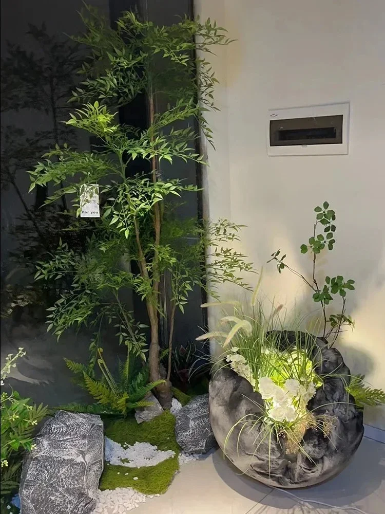TTArtificial Green Plant Spherical Bubble Carving Soft Decoration Hallway Indoor And Outdoor Rockery Lighting Ornaments