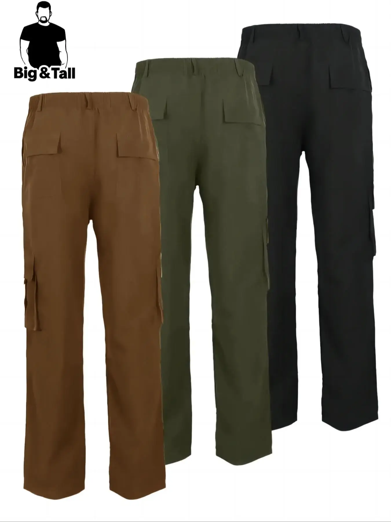 Large Size Men's Solid Color Straight Leg Work Trousers Three-Piece Set Comfortable Durable Design for Daily Wear And Outdoor Ac