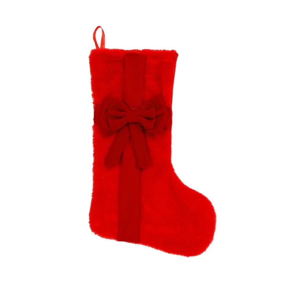 

Christmas Bag Candy With Bow Plush Christmas Stocking Cartoon 3D Christmas Present Bag Lagre Size Xmas Tree Hanging Socks Kids