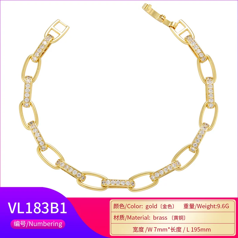 ZHUKOU Creative Gold color women Bracelet CZ Crystal Chain shape Bracelet for Women party Jewelry Wholesale VL183