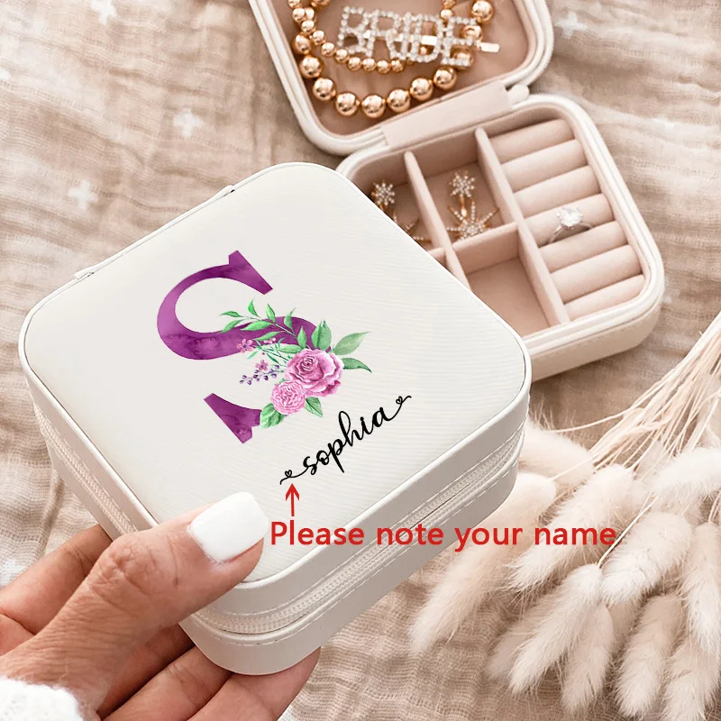 

Personalized Jewelry Box Initial with Name Ring Boxes Travel Girls Jewellery Case Custom Wedding Proposal Birthday Gift for Her