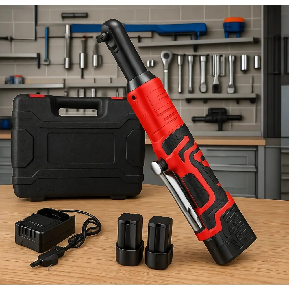 

Cordless Ratchet Wrench 40 Ft lbs 550 RPM 16V Variable Speed Kit with Adapter LED Two Batteries Charger