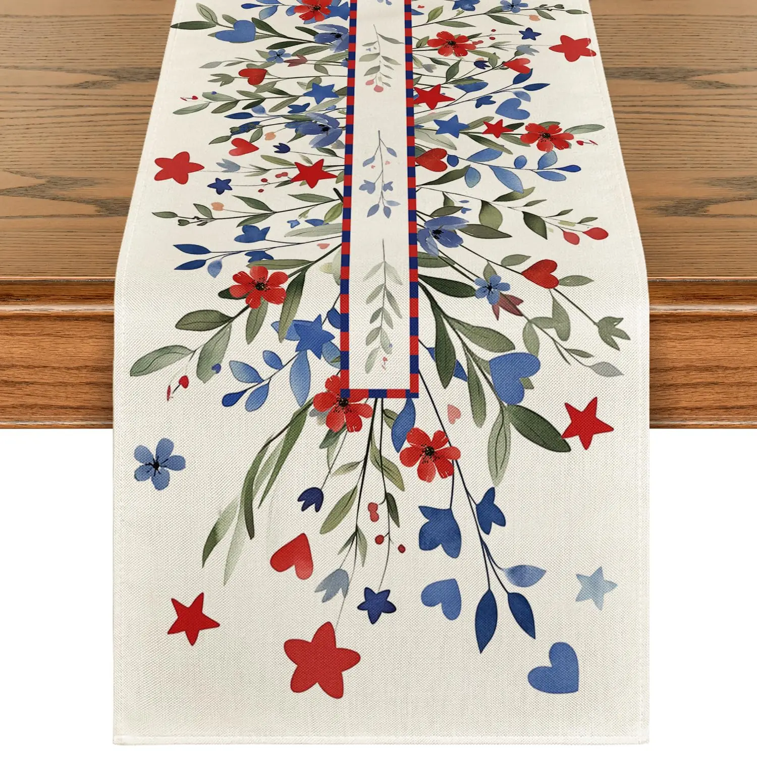 

Eucalyptus Floral Stars 4th of July Table Runner, Memorial Day Kitchen Dining Table Decoration for Home Party Decor