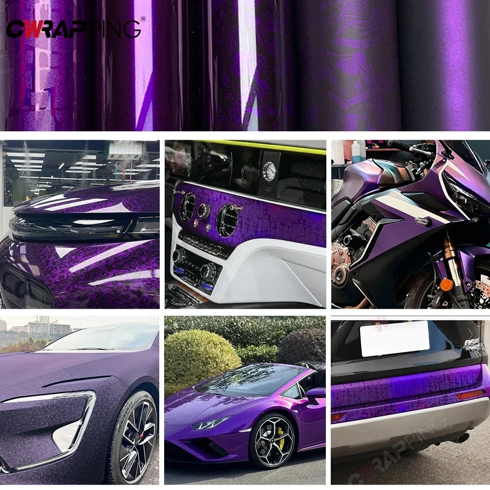 PET Lila Carbon Faser Auto Vinyl Wrap Film Wasserdicht Kleber Anpassung Größe Glänzend Aufkleber für Auto Motorrad Zubehör