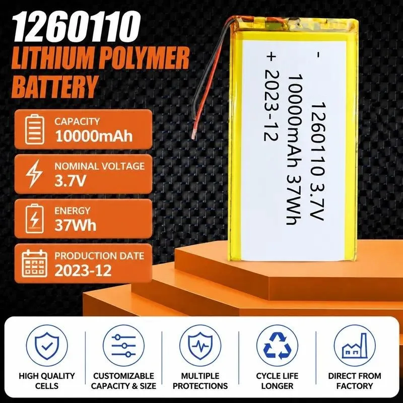 50pcs 1260110 polymer lithium battery 3.7V mobile power supply, power bank heating suit 9000 10000mAh battery
