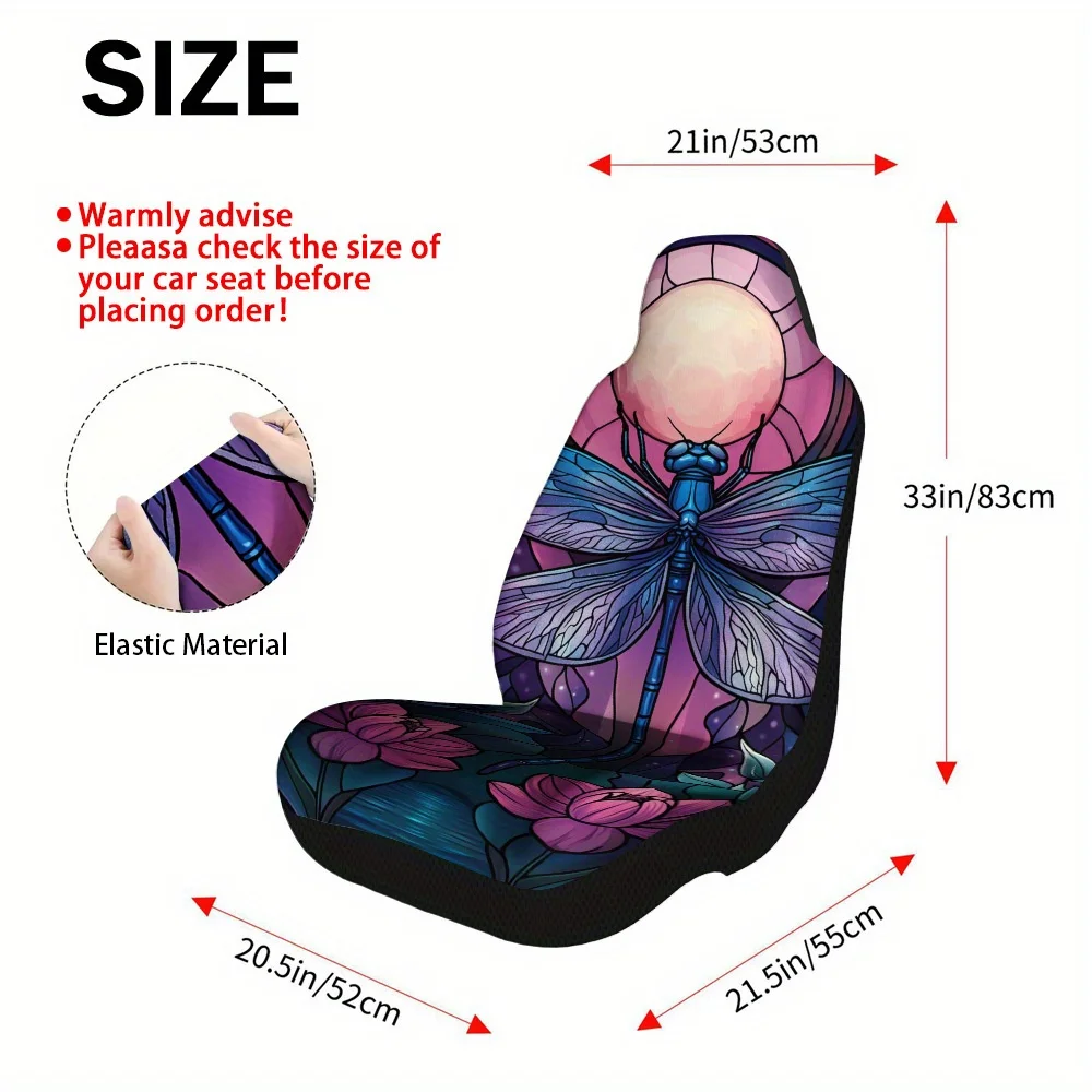 2pcs Dragonfly & Moonlight Blooms Car Seat Covers Compatible For Cars/SUVs/Trucks, Front Seat Protectors With Elegant Dragonfly