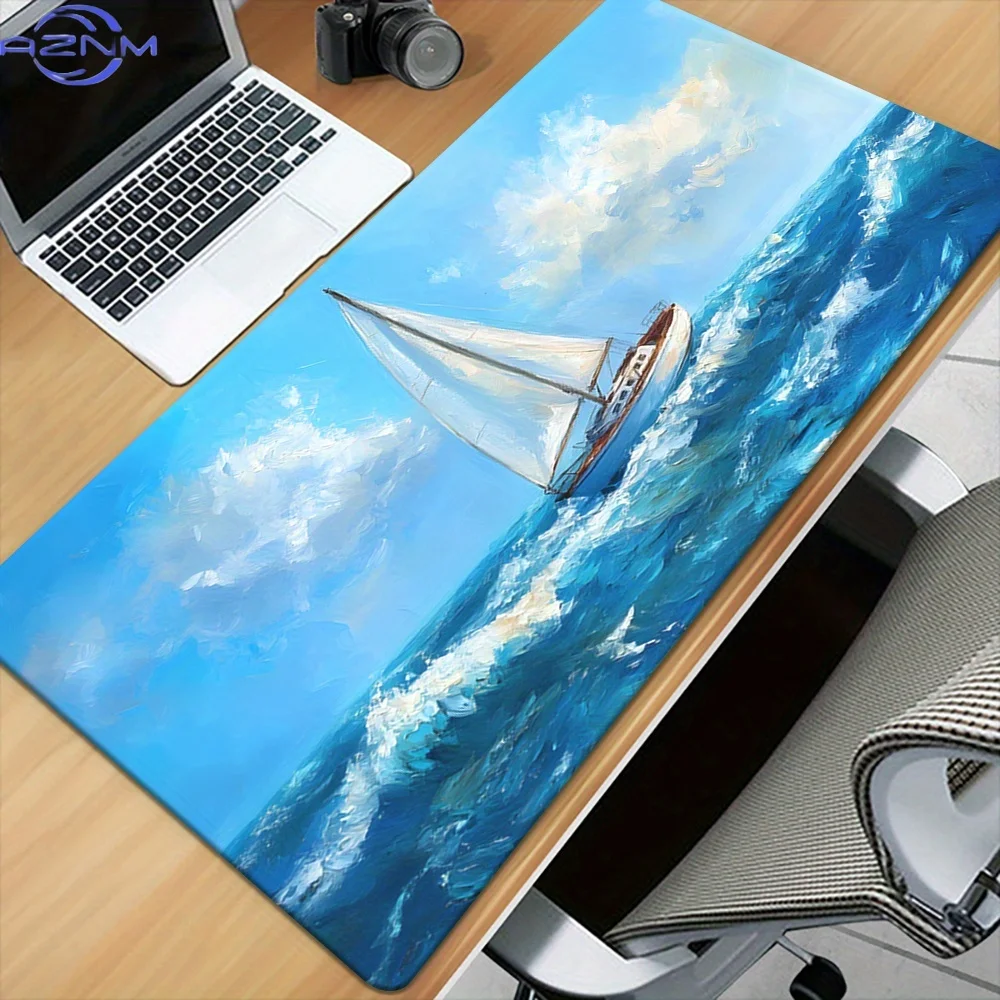 1pc Sea Sailboat Patterns HD Printed Pad for Desk, Multi Functional XXL Mousepad, Keyboard Gaming Mouse Mats, Office Computer PC