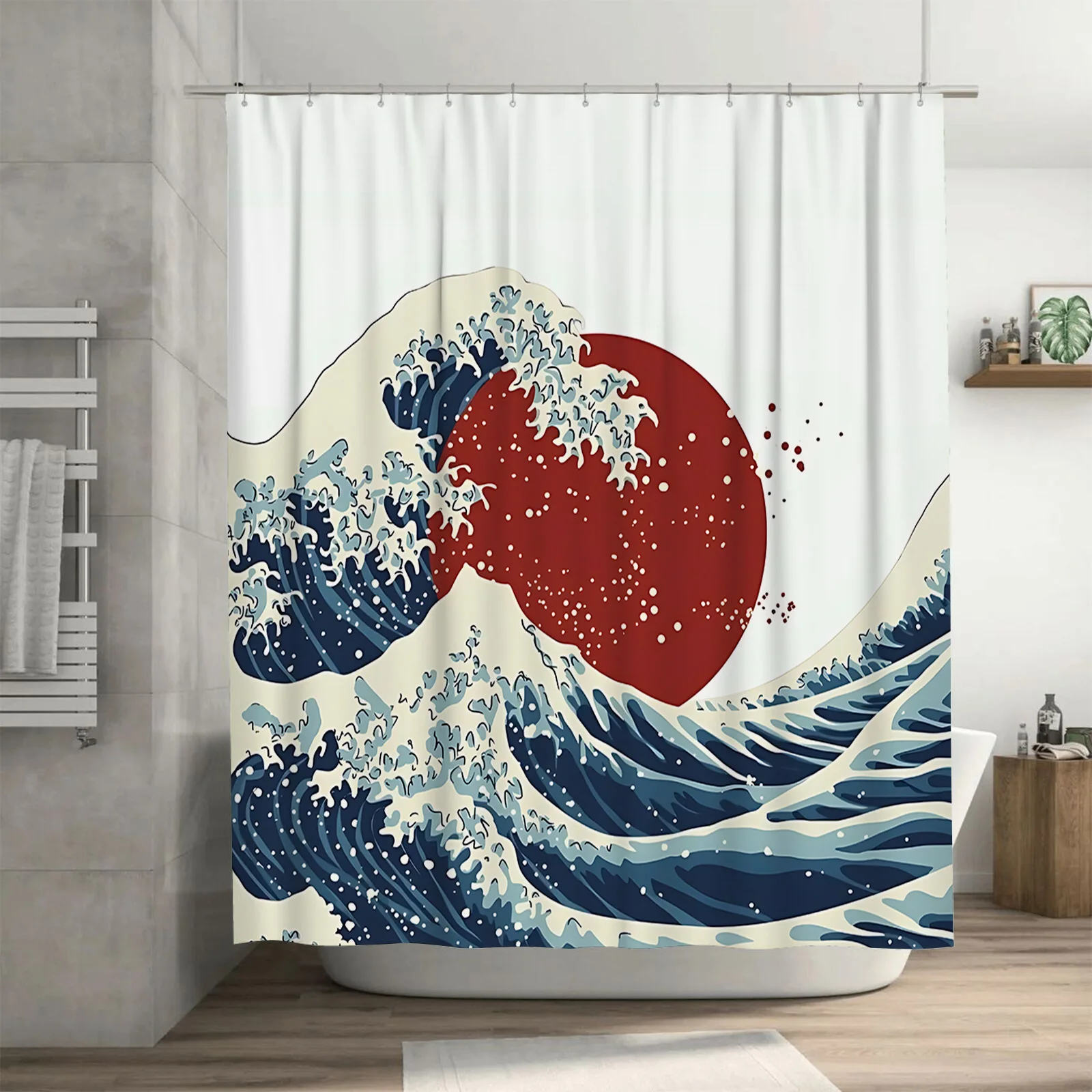 The Great Wave off Kanagawa Duschvorhang im japanischen Stil, Badezimmer-Dekor, Kunstdruck, wasserdichter Badvorhang aus Polyestergewebe