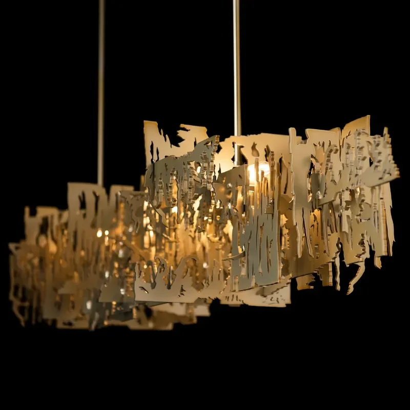 Modern American Metal Puzzle Linear LED Pendant Light Brass Finish Adjustable Height for Living Room Dining Table Dining