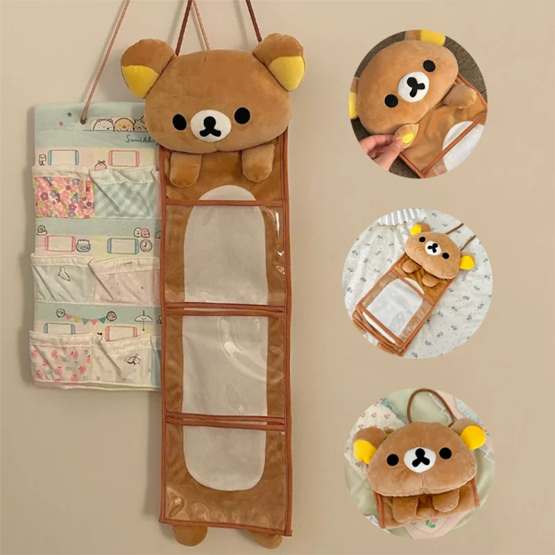 

Kawaii Rilakkumas Wall Hanging Storage Bag Cartoon Rilakkumas Bear Door Hanging Bag Large Capacity Sundries Storage Bag Gifts