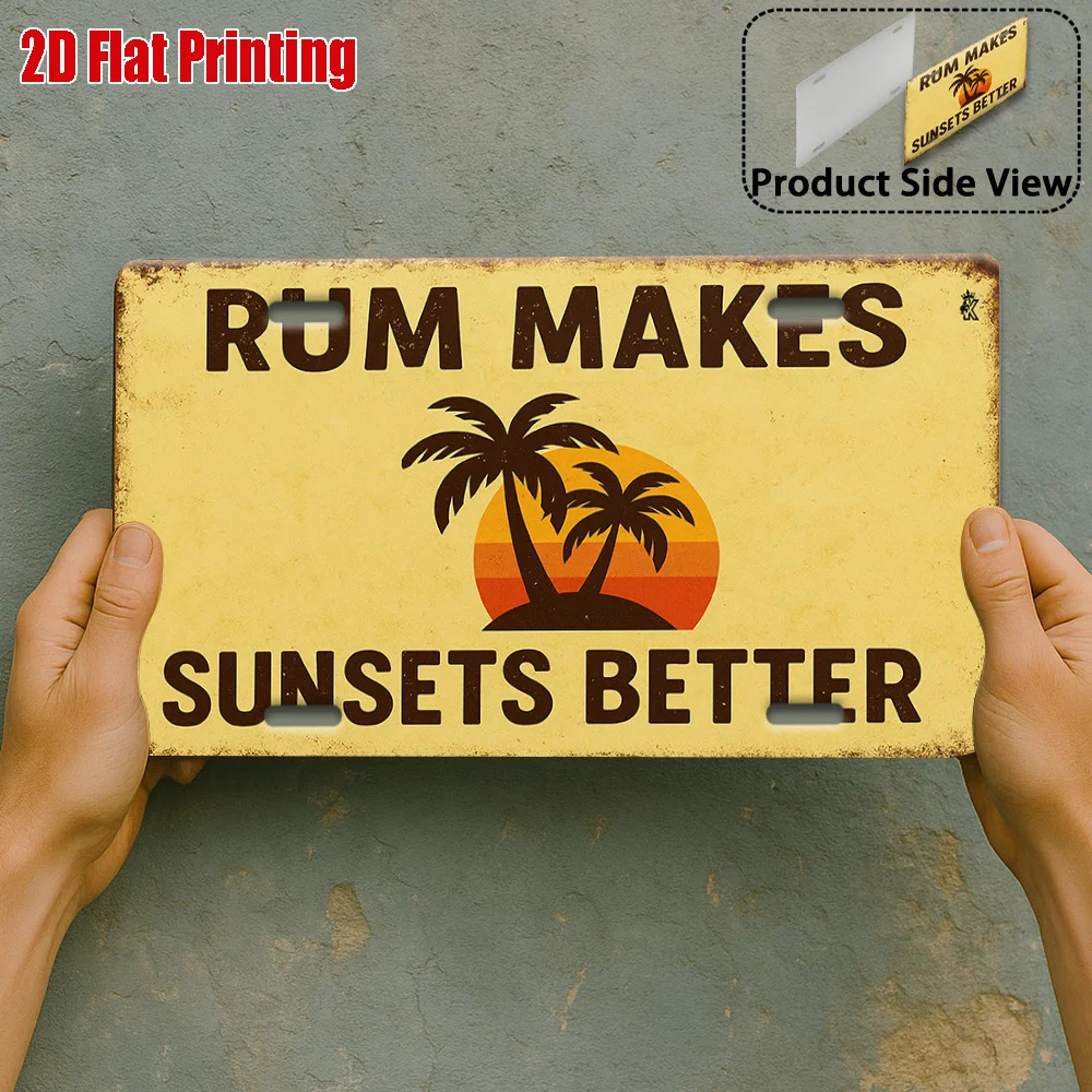 2D Flat Rum Makes Sunsets Better Aluminum Sign, Perfect for Bar, Cafe Display, Kitchen, Living Room, Garden Wall, Dining Room