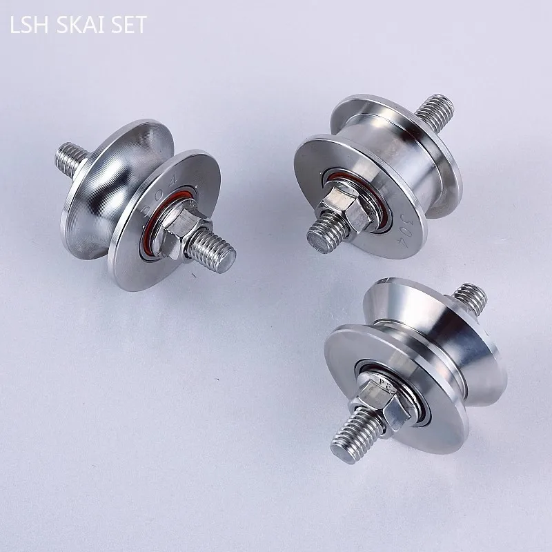 1Pc 304 Stainless Steel Pulley Double-headed Screw Wire Guide Wheel Moving Door Track Wheel V/U/H Quiet Bearing Door Roller