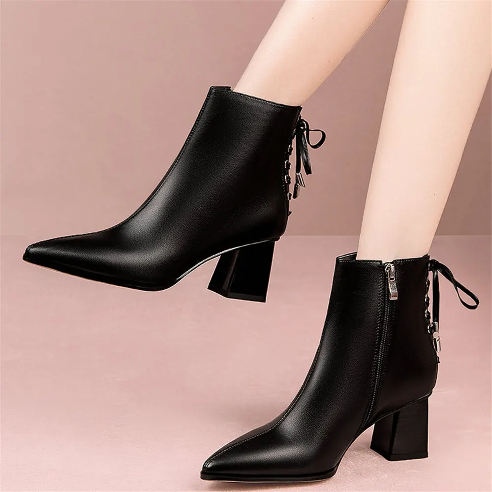 

2022 Platform Pumps Shoes Women Genuine Leather High Heel Ankle Boots Female High Top Pointed Toe Winter Warm Shoes Casual Shoes