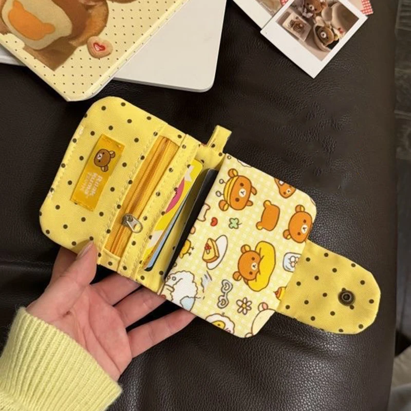 New·1Pcs Student Key Bag Retro Cute Ins Style Little Fresh Cartoon Bear Coin Purse Short Coin Bag Card Bag Gift