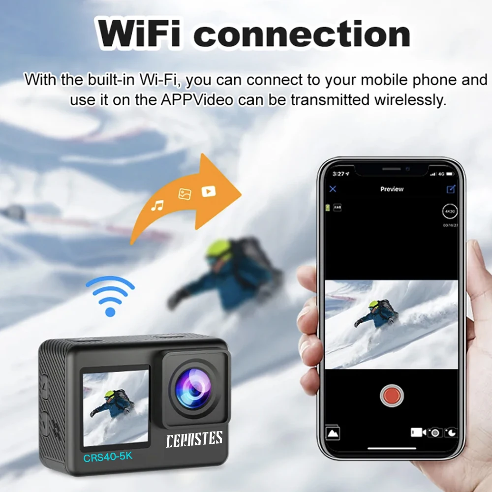 كاميرا الحركة 5K كاميرا الدراجة المثبت الإلكتروني كاميرا الحركة واي فاي 4k كاميرا رياضية خوذة كاميرات تسجيل الفيديو ل go pro