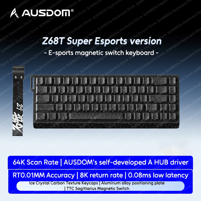 AUSDOM Z68T Wired Gaming Magnetic Mechanical Keyboard 8K RT0.01mm Rapid Trigger Carbon Texture Keycaps RGB Gamer Keyboard Gifts