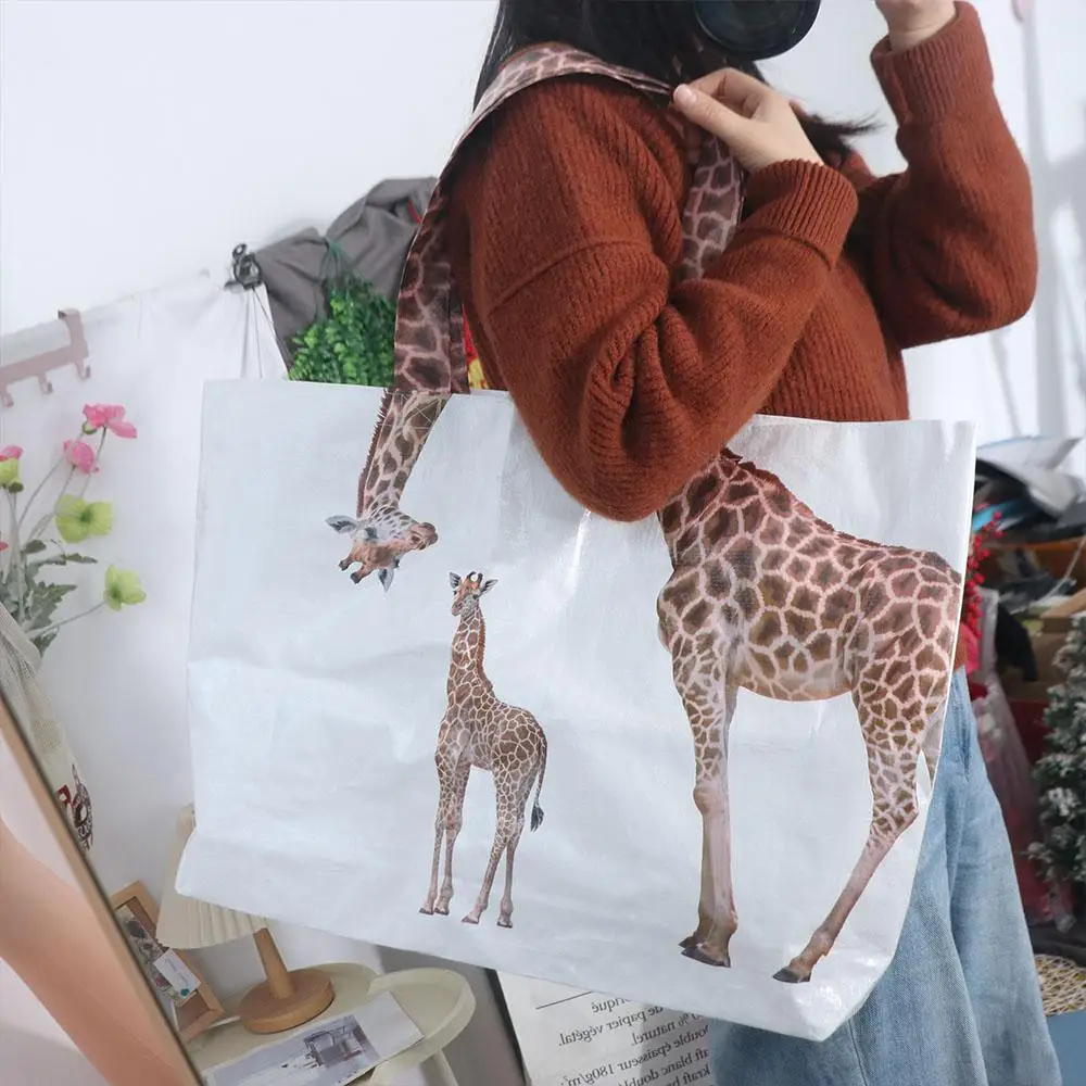 Waterproof Shoulder Pouch Giraffe Shopping Bag Creative Portable Eco Bag Handbag Large Capacity Woven Bag Men