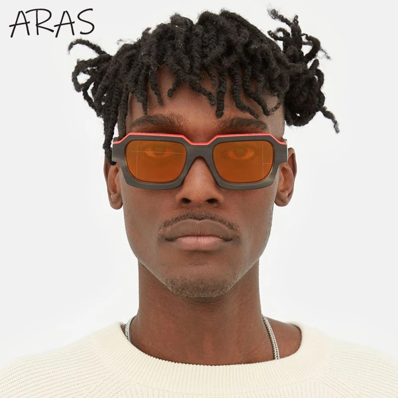 Rectangle Double Color Punk Sunglasses Men Women Brand Designer Fashion Square Sun Glasses For Male Vintage Thick Frame Eyewear