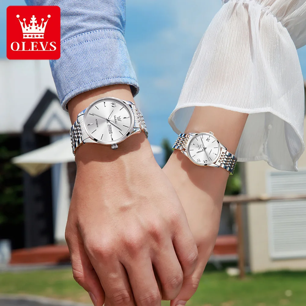 OLEVS-reloj minimalista para parejas, reloj de pulsera mecánico automático de lujo para negocios, regalos para mujeres, resistente al agua, fecha 6632