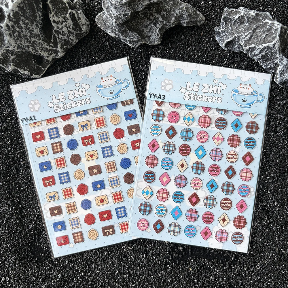 LEZHI Y2k Embossed Nail Art Sticker Vintage Envelope Wax Seal Plaid Button Argyle Self Adhesive Nail Decals Manicure Decorations