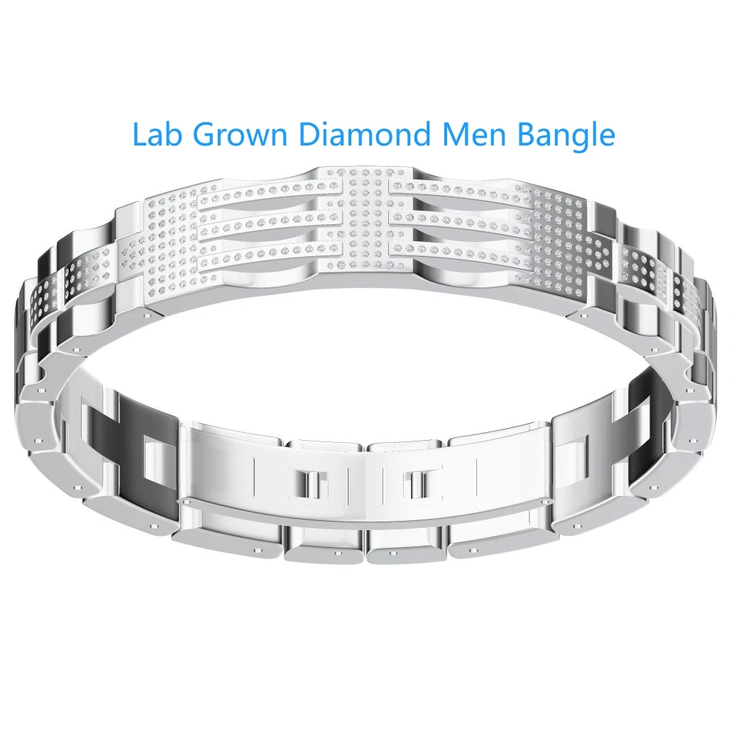 Sterling Silver 1.5ctw DEF Color VS-VVS CVD HPHT Lab Grown Diamond Bangle For Men 8inch