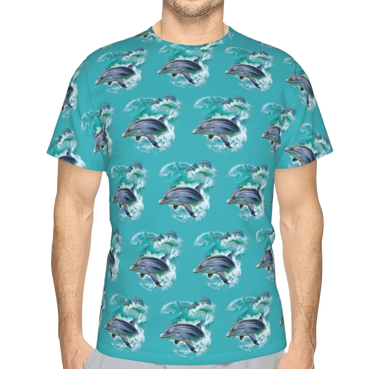 Dolphins Catching Waves 100% Cotton T-Shirt Men'sClassic T Shirts Men Round Neck Short Sleeve